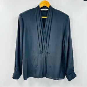 Josephine Vintage Classy Work Blouse Black Blouse with Pleated Draped Design 10